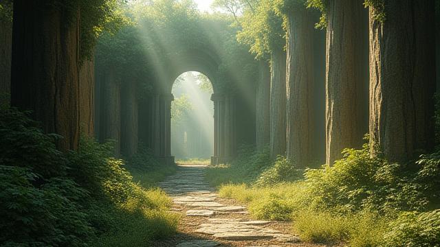 Experiencia de realidad virtual inmersiva explorando ruinas antiguas