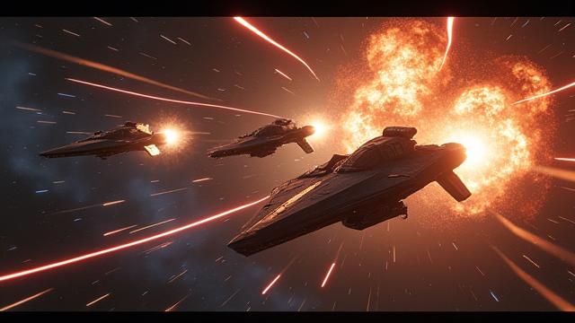 Efectos visuales impresionantes de una batalla espacial épica con naves y explosiones